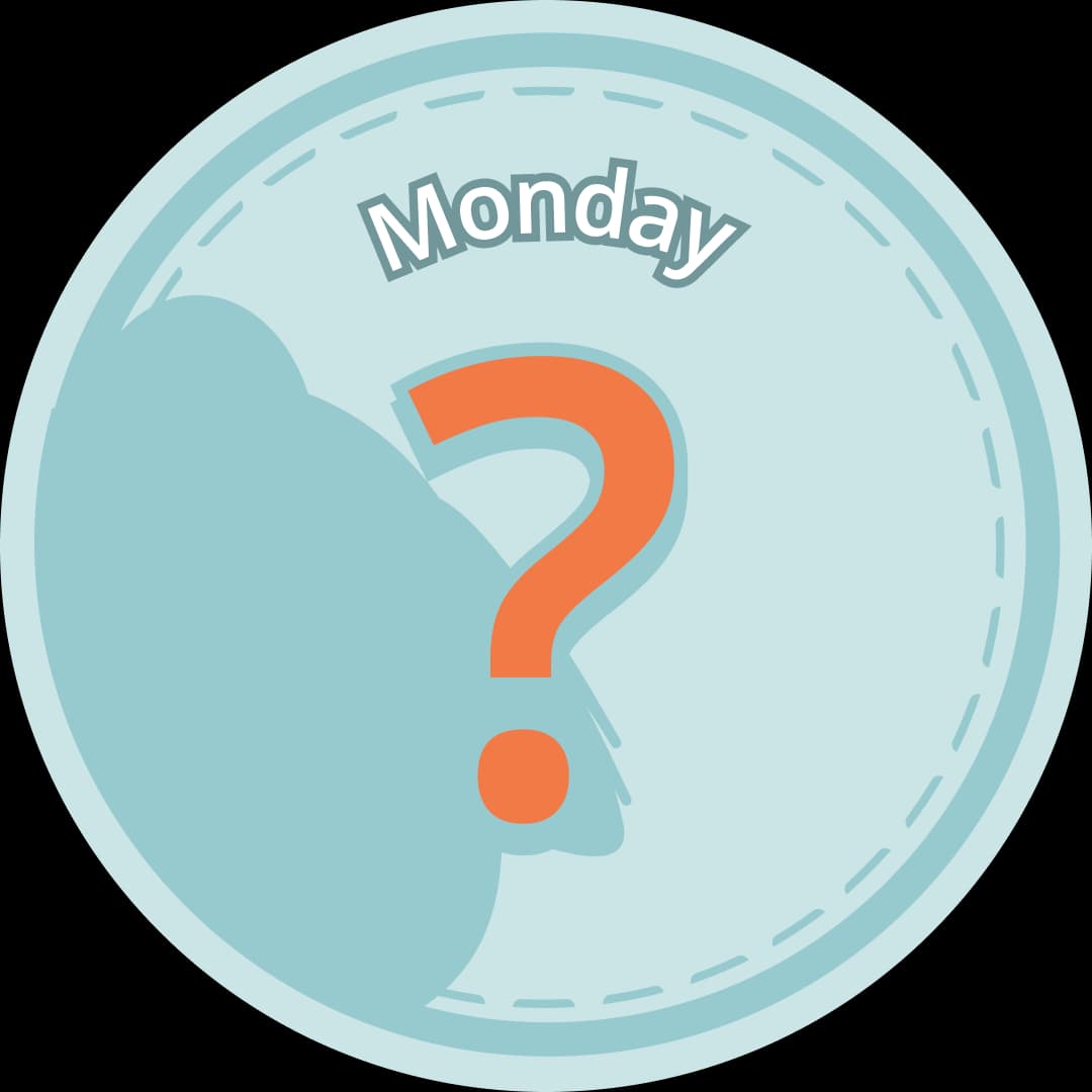 Monday Days of the Week Tassimal sticker, shown as a question mark until it is earned