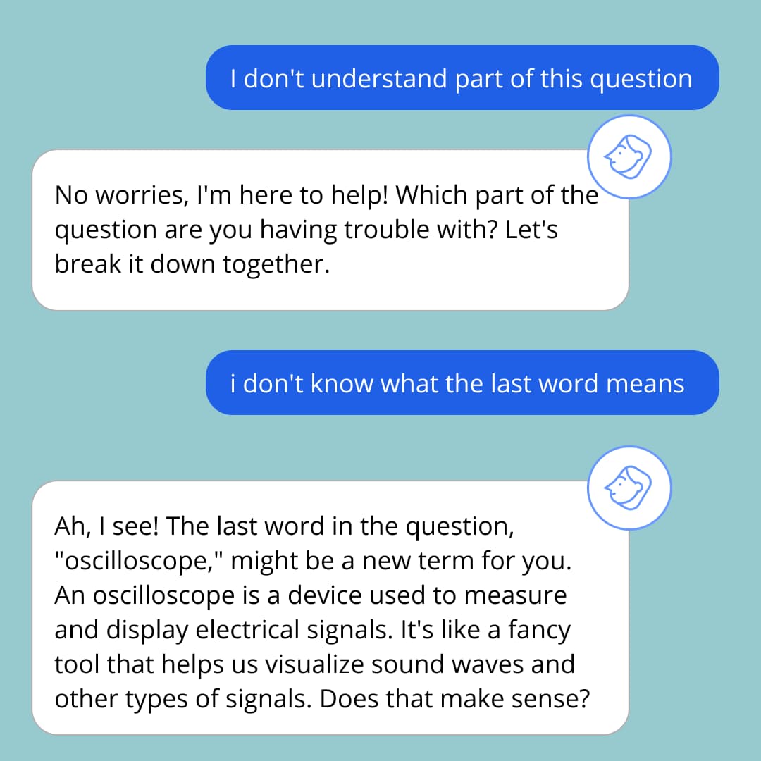 A student asking Mai for help with a quiz question