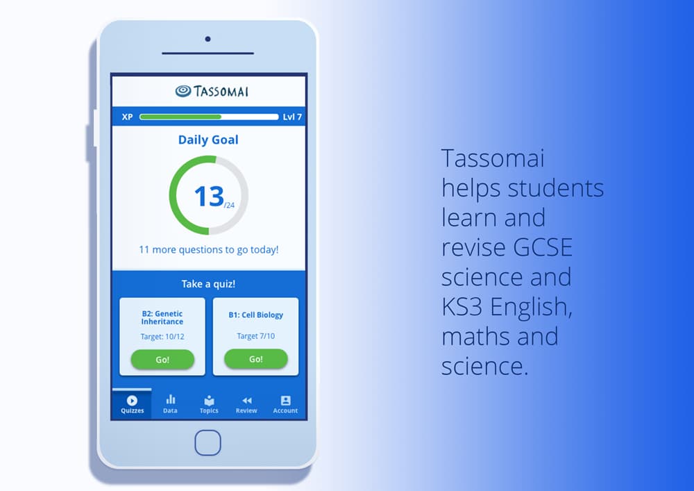 Tassomai helps students learn and revise GCSE science and KS3 English, maths and science