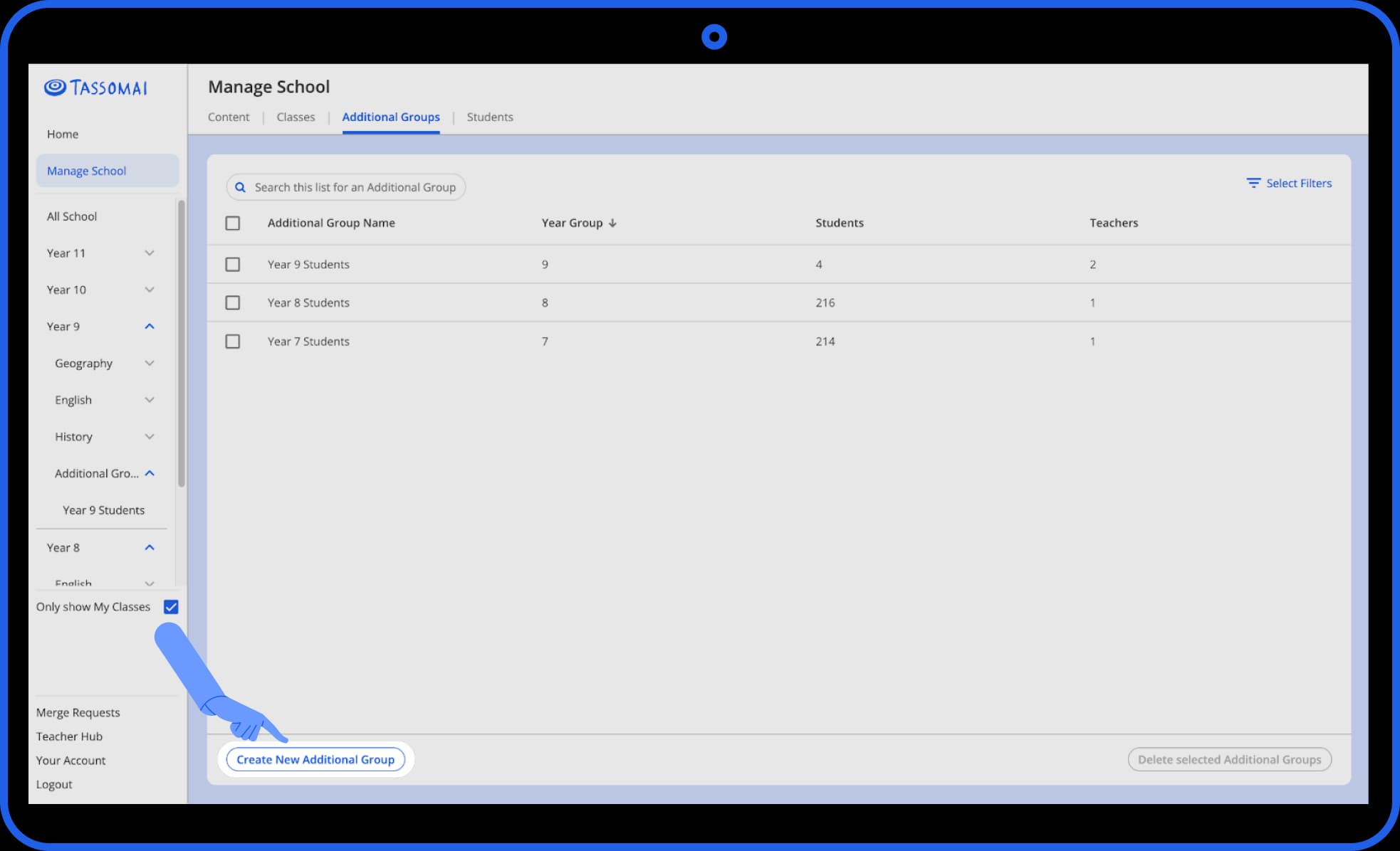 Creating an additional group on the Teacher Dashboard