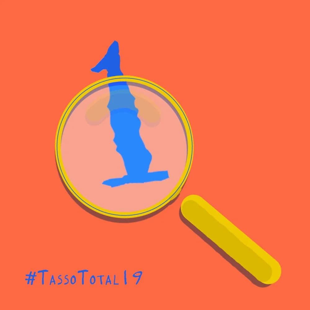 Clue 1 graphic for the #TassoTotal19 competition: a magnifying glass over the number 1