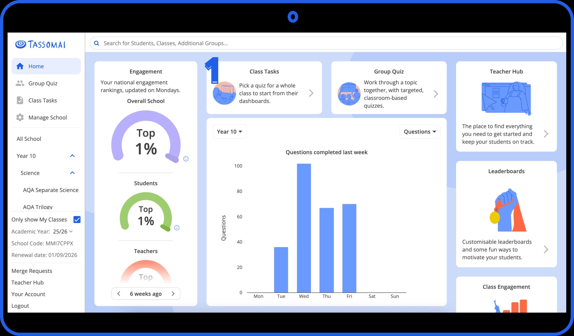 Step 1 of 3: choosing a class on the Teacher Dashboard