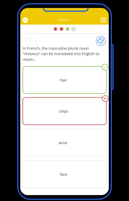 Sample French question from the Tassomai app