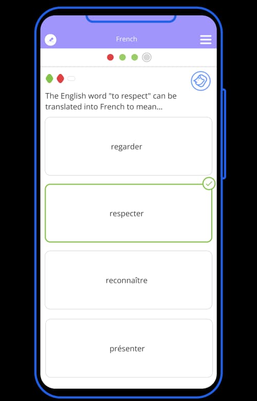 Sample French question from the Tassomai app