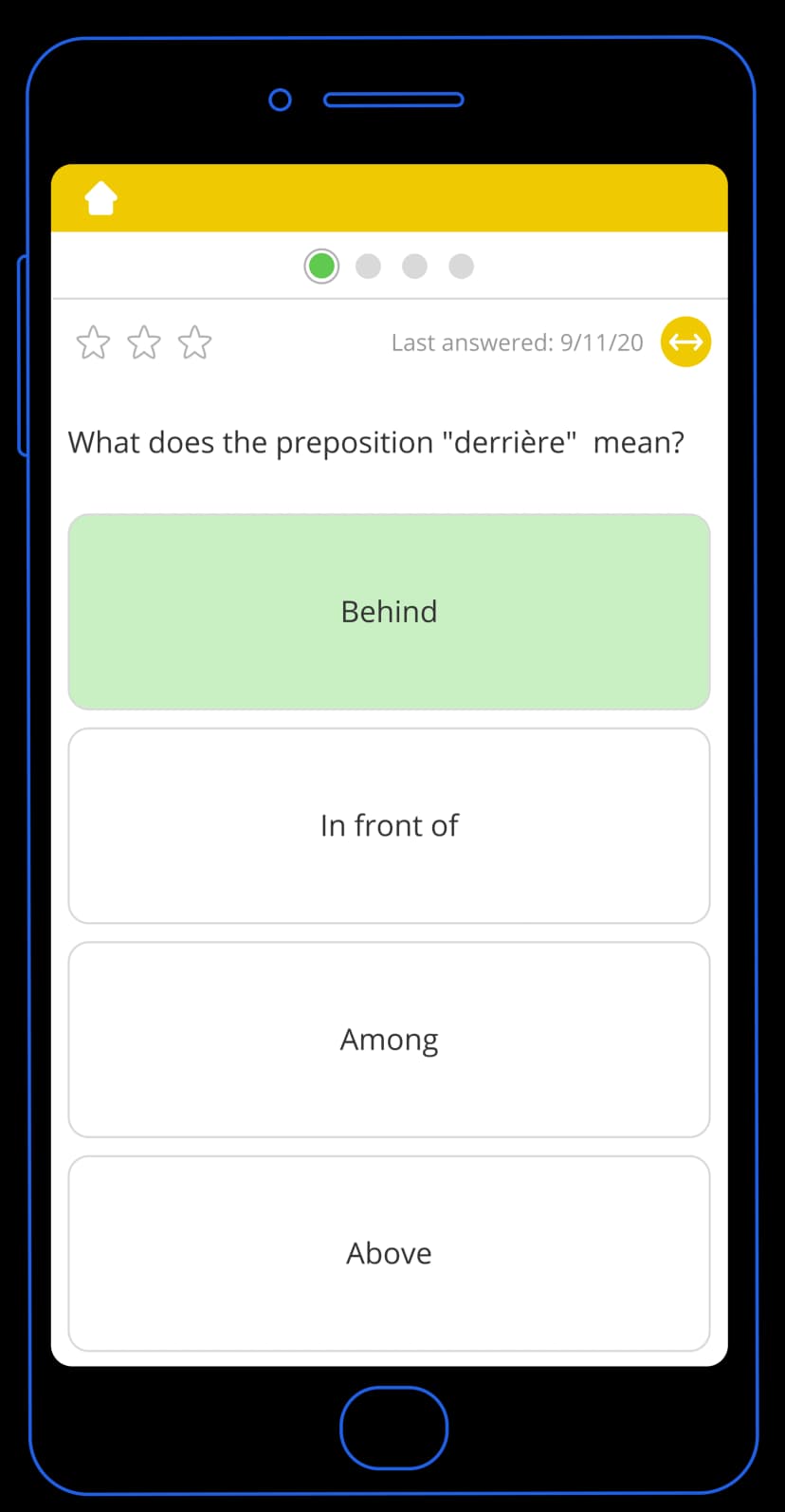 Sample French question from the Tassomai app