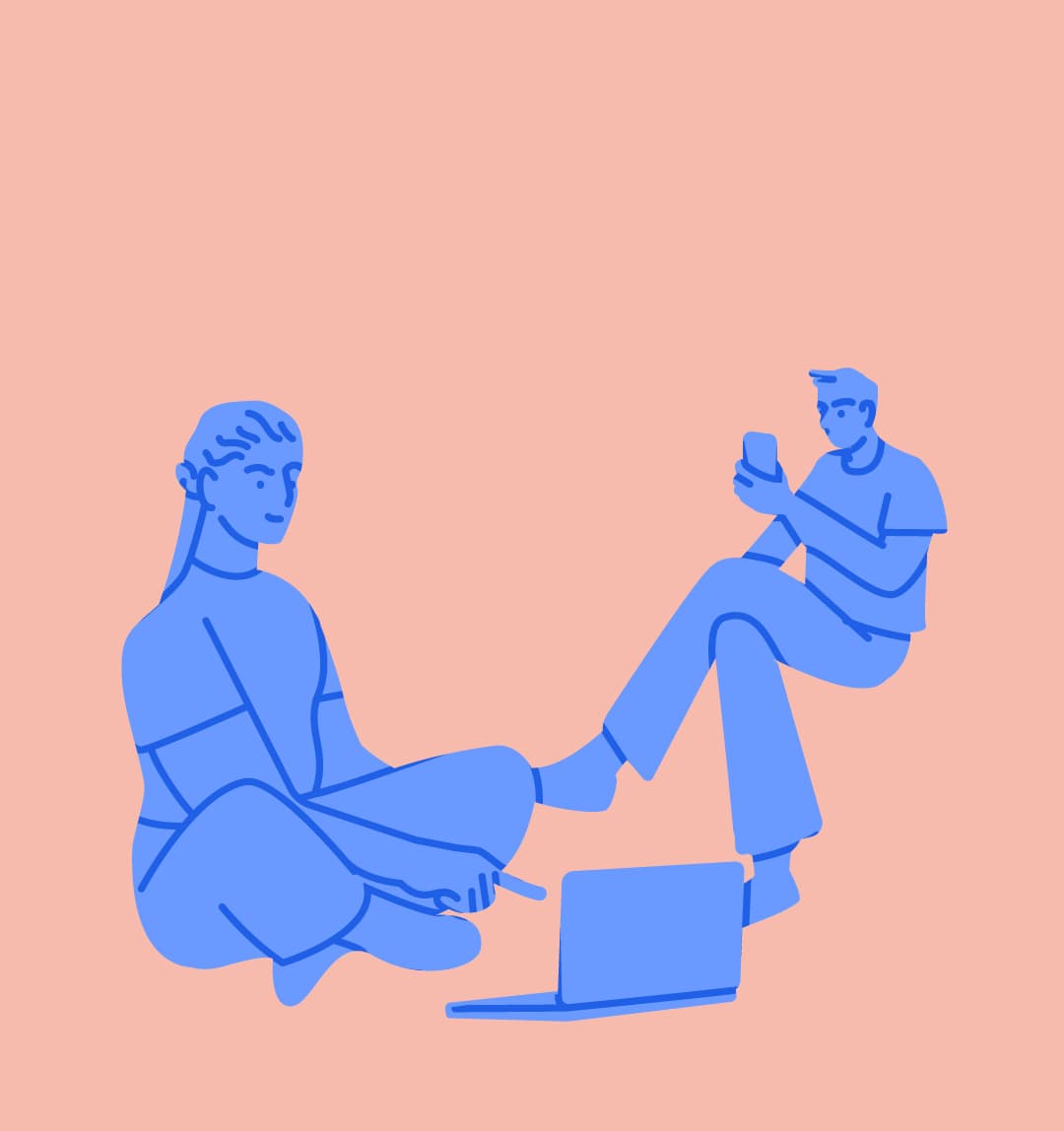 Illustration of two students using Tassomai on a phone and a laptop
