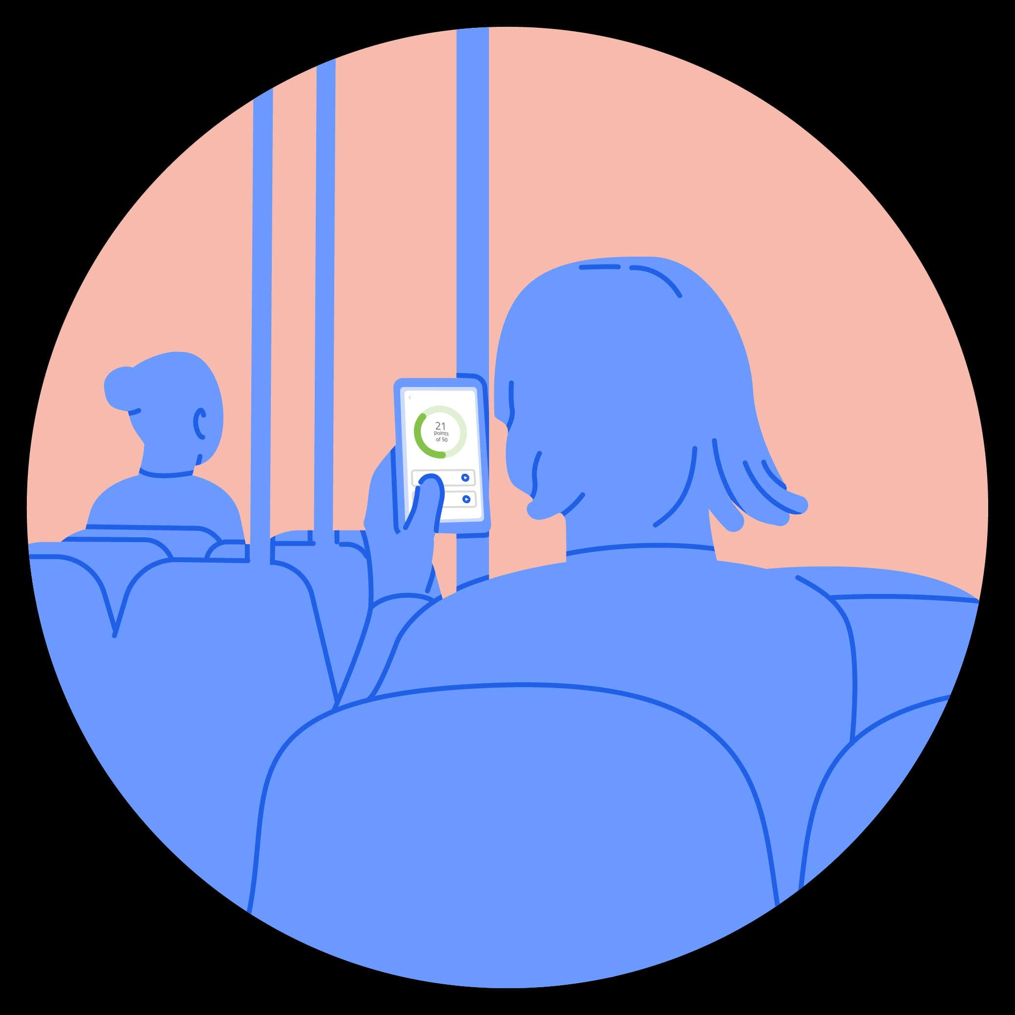 Illustration of learners using Tassomai on the move