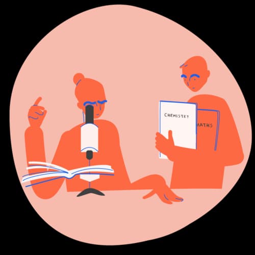 Illustration of two people analysing career options