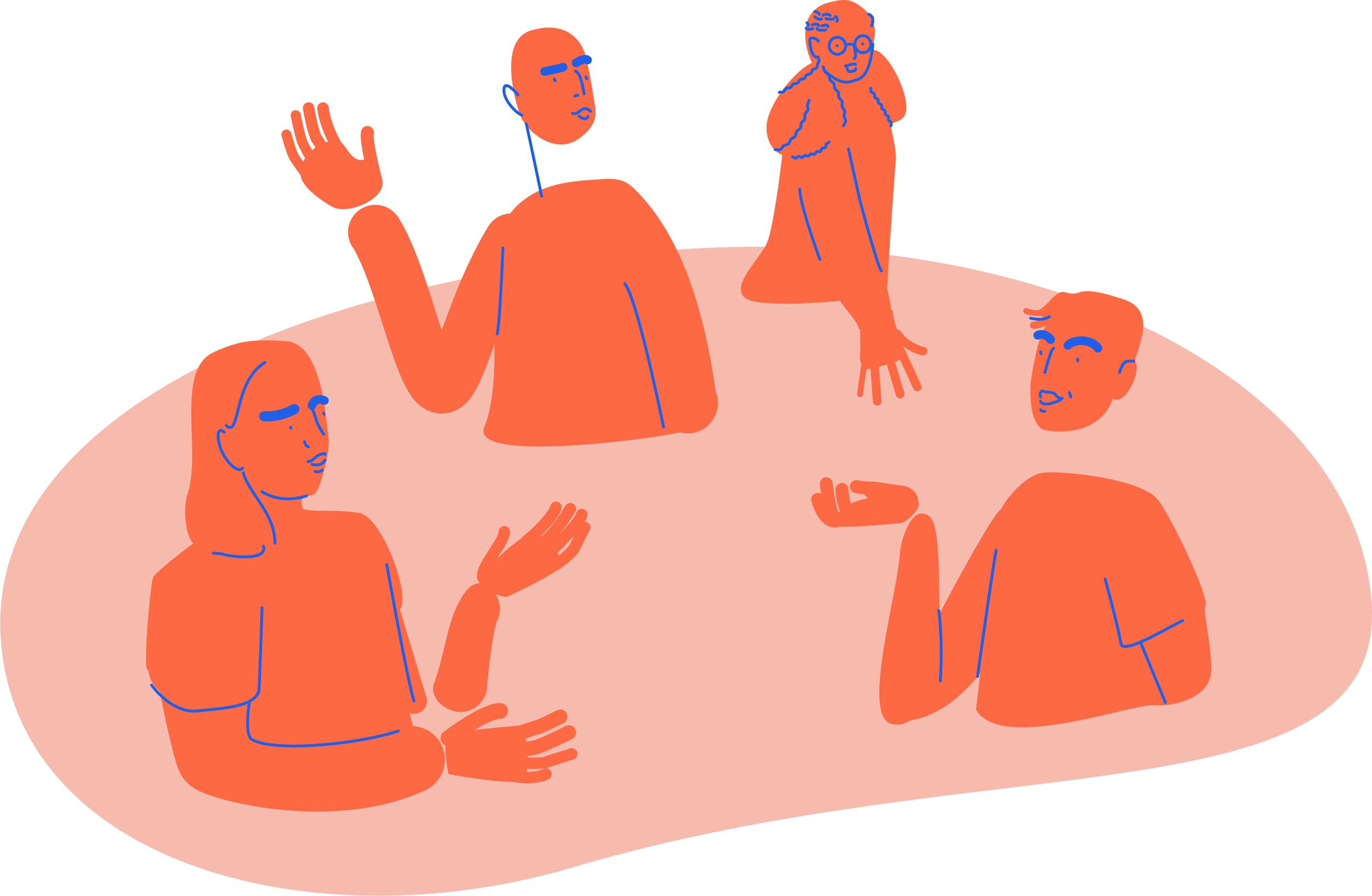 Illustration of a team discussing ideas around a table