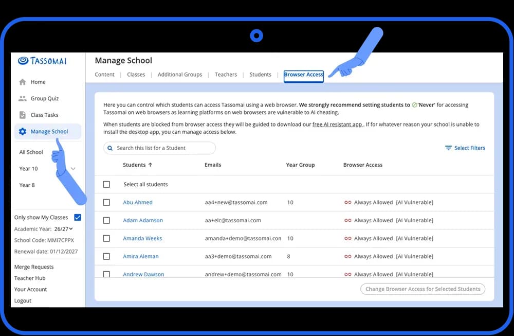 Manage browser