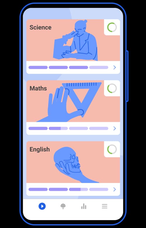 Tassomai app showing the subjects screen