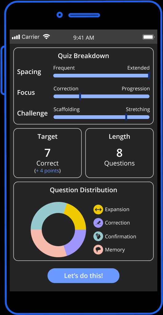 Tassomai quiz breakdown screen in dark mode on a phone