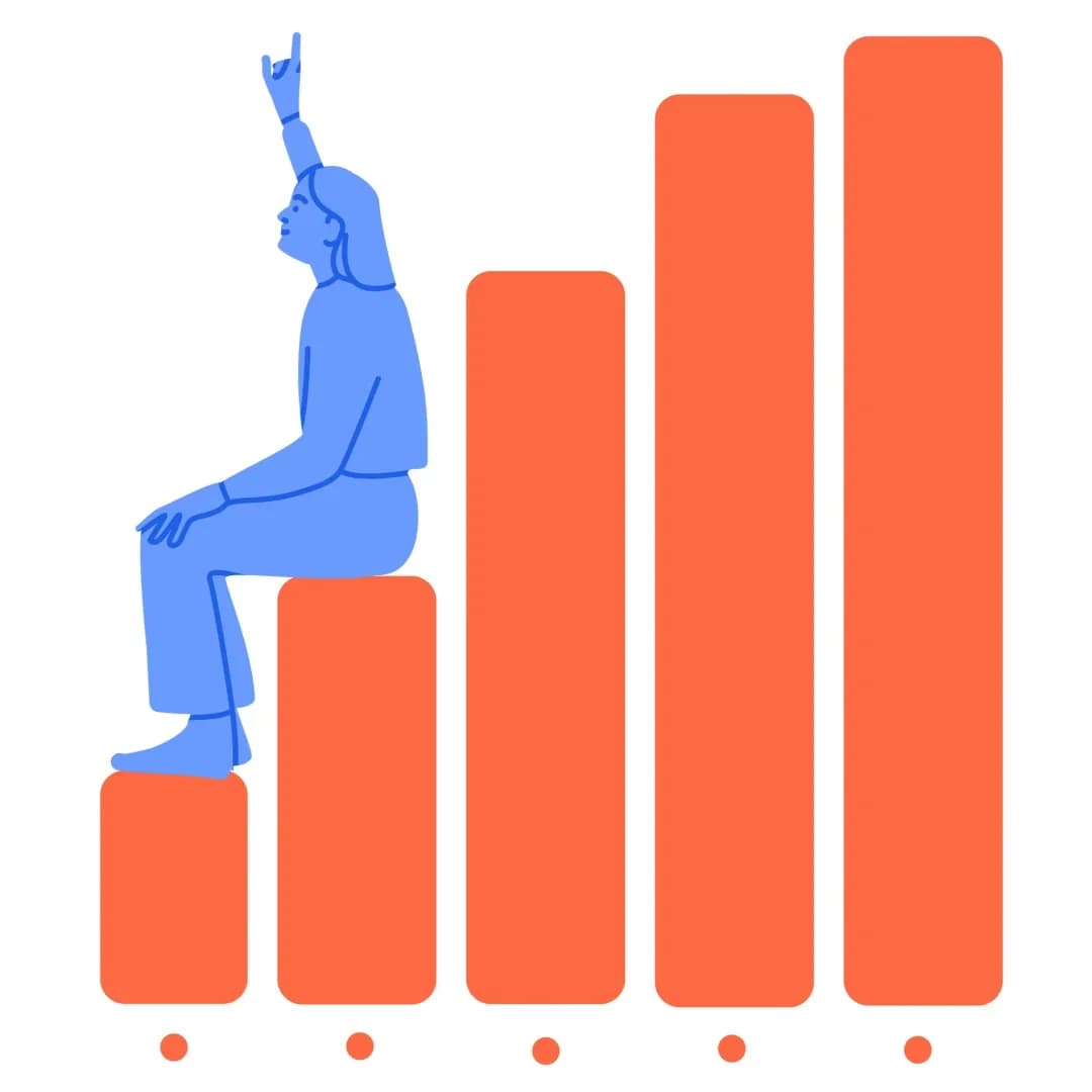Illustration of a student sitting on a rising bar chart