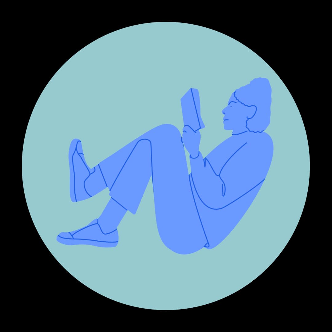 Illustration of a student reading a book