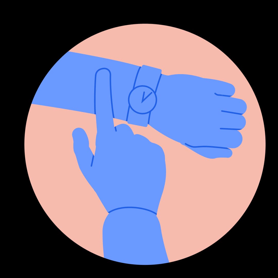 Hand pointing at a watch