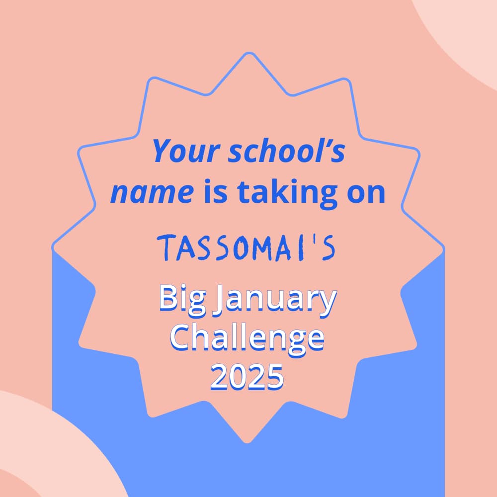 Star with text: Your school's name is taking on Tassomai's Big January Challenge 2025