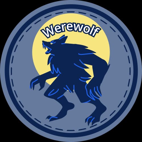 Werewolf Tassimal sticker: a howling werewolf silhouetted against a full moon