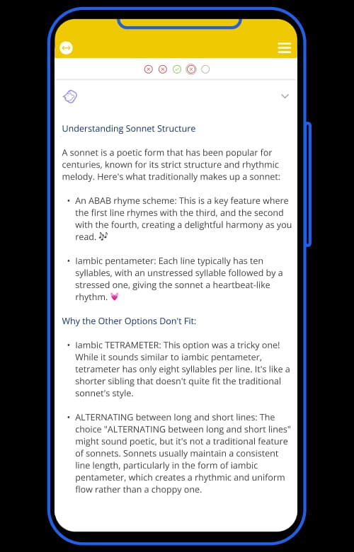 Mai's explanation of the sonnet question, shown in the Tassomai app