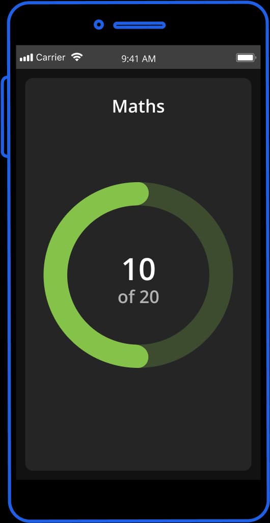 A maths daily goal progress ring in dark mode on a phone