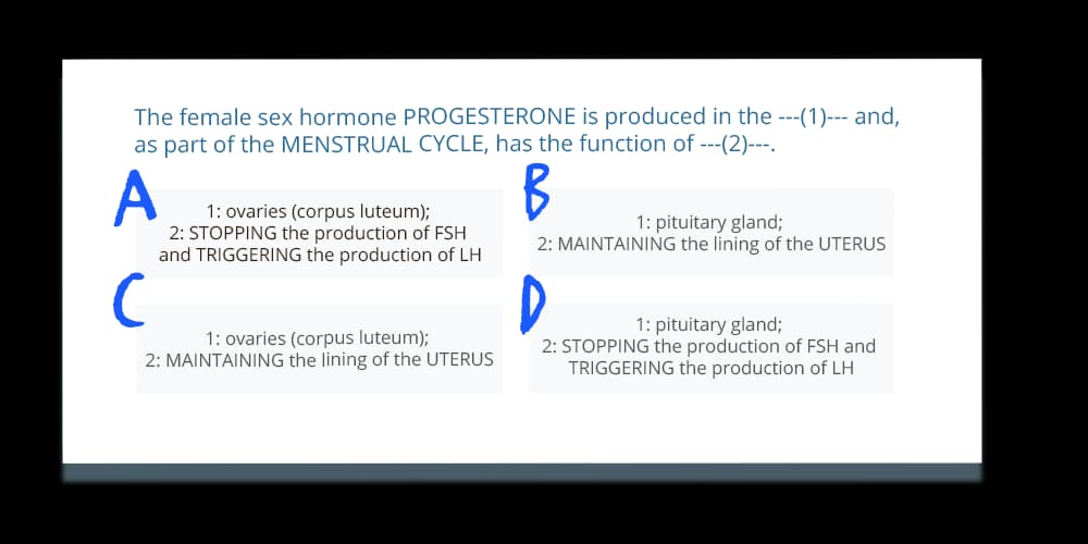 Example Tassomai question about the hormones of the menstrual cycle