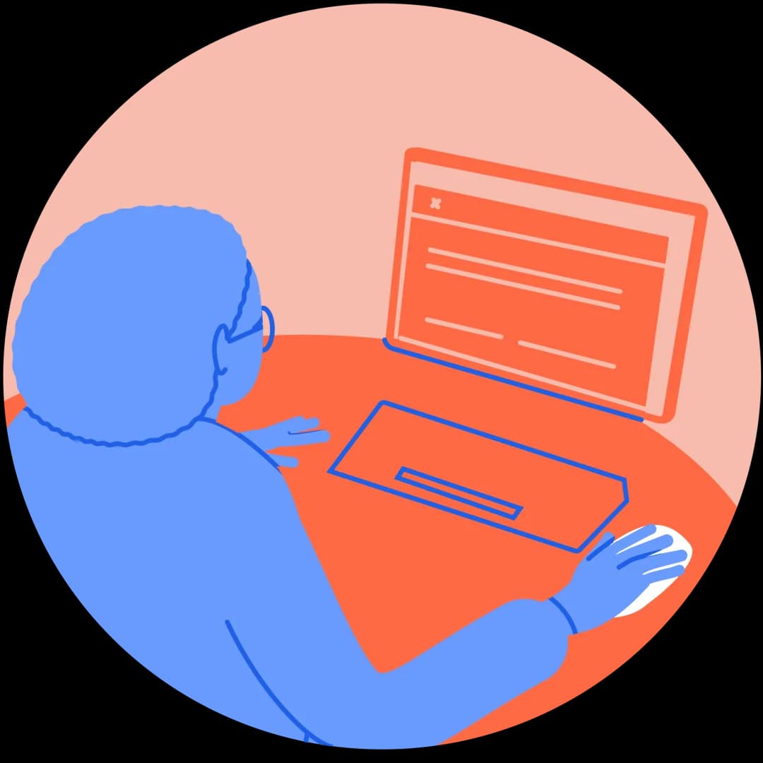 Illustration of a person working at a laptop