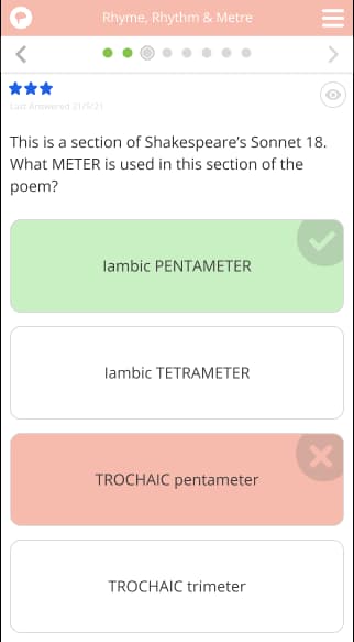 Tassomai quiz question about the form of Shakespeare's Sonnet 18