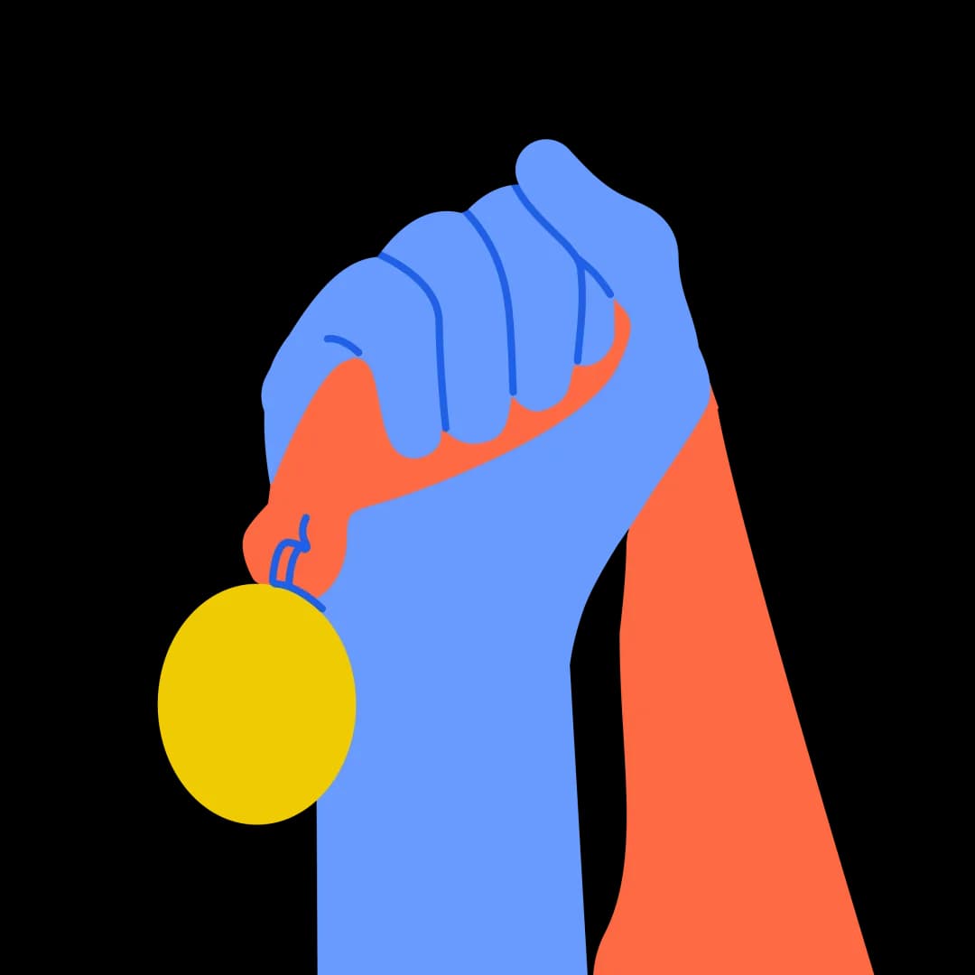 Illustration of a hand holding up a gold medal