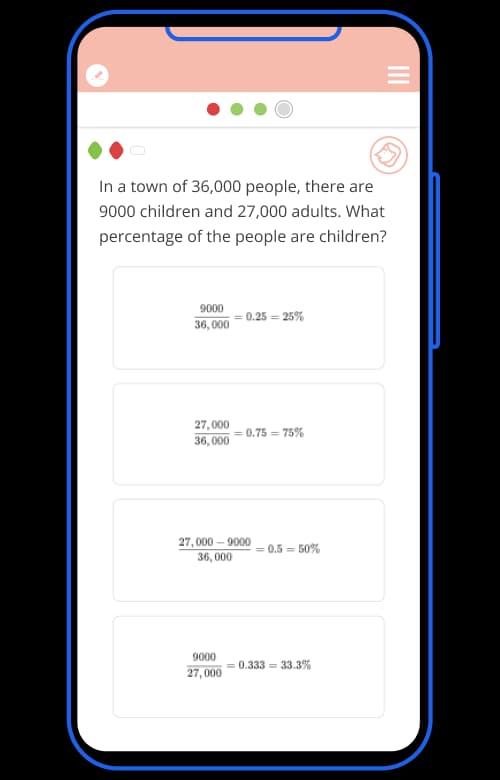 A Tassomai quiz question about calculating percentages for ratios