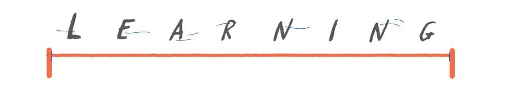 The word "learning" drawn above a long timeline