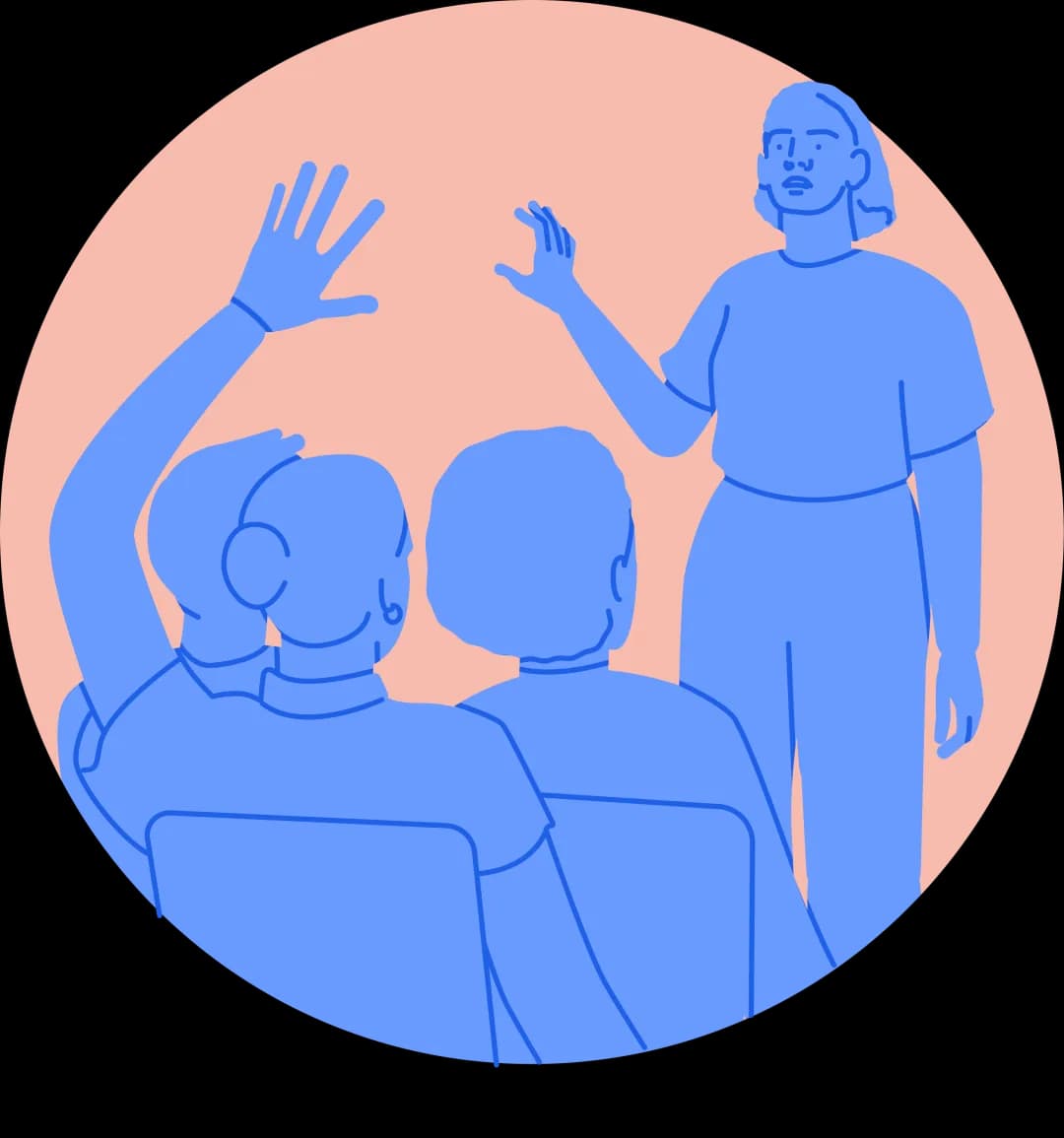 Illustration of a teacher working at a laptop