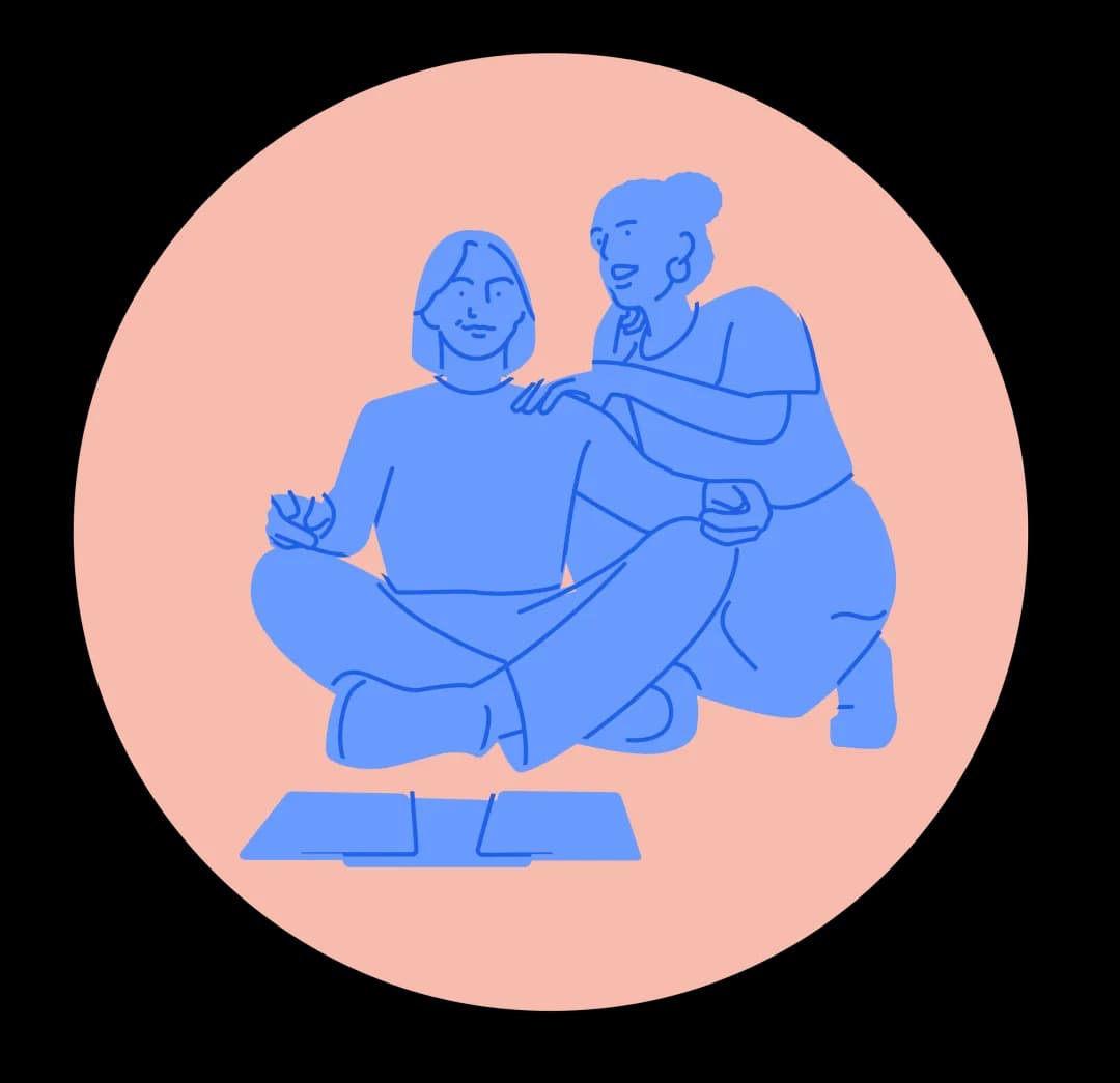 Illustration of a parent supporting a child with their studies