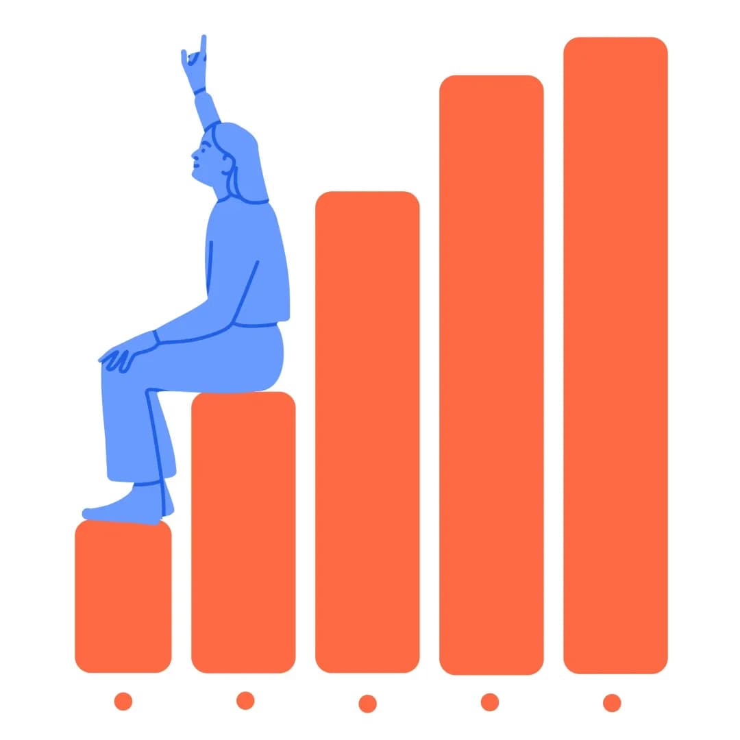 Illustration of a student climbing a rising bar chart