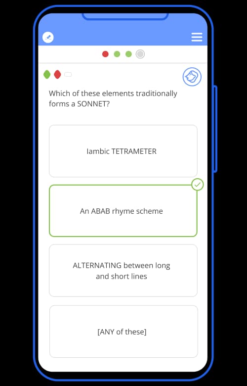 A Tassomai quiz question about the elements that form a sonnet
