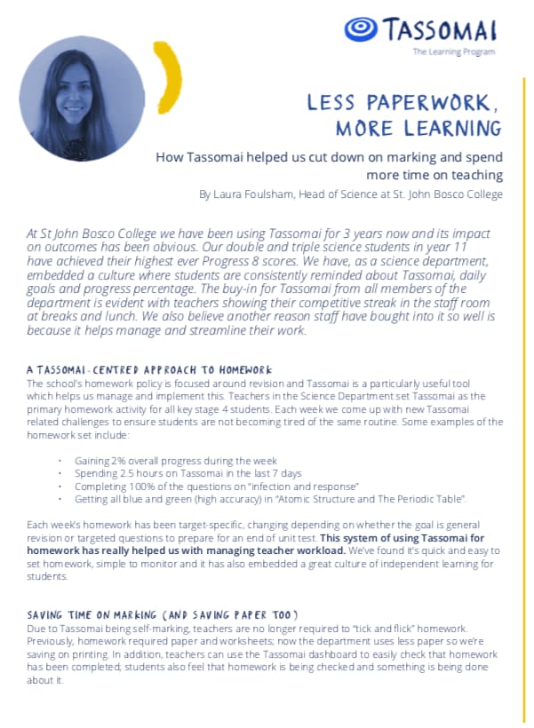 First page of the St John Bosco College case study PDF