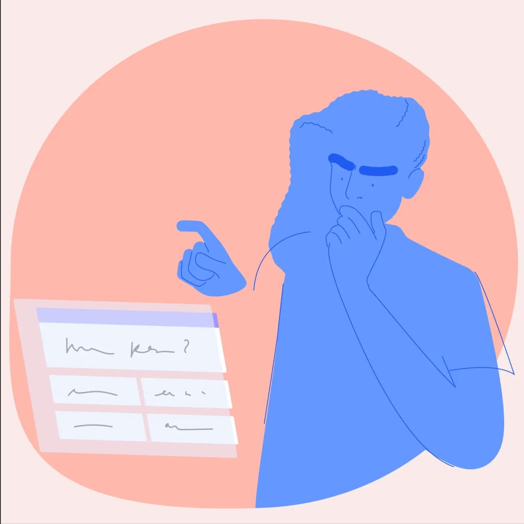 Illustration of student looking at multiple choice quiz