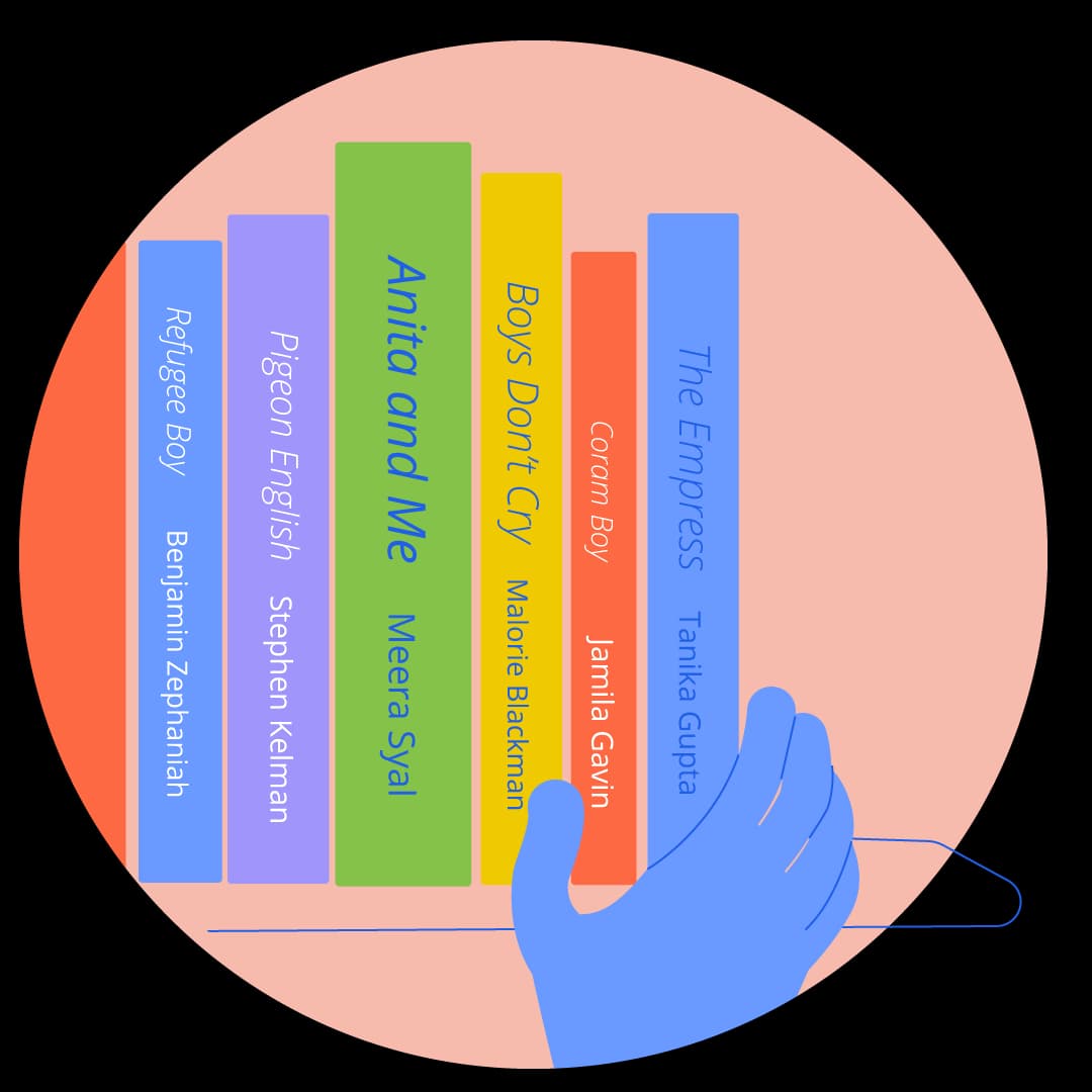 Illustration of books on a shelf representing diverse texts that Tassomai’s new English literature course will cover