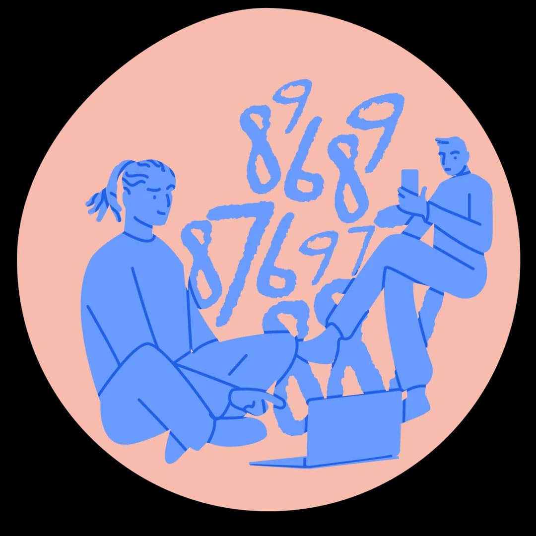 Illustration of students studying with GCSE grade numbers around them