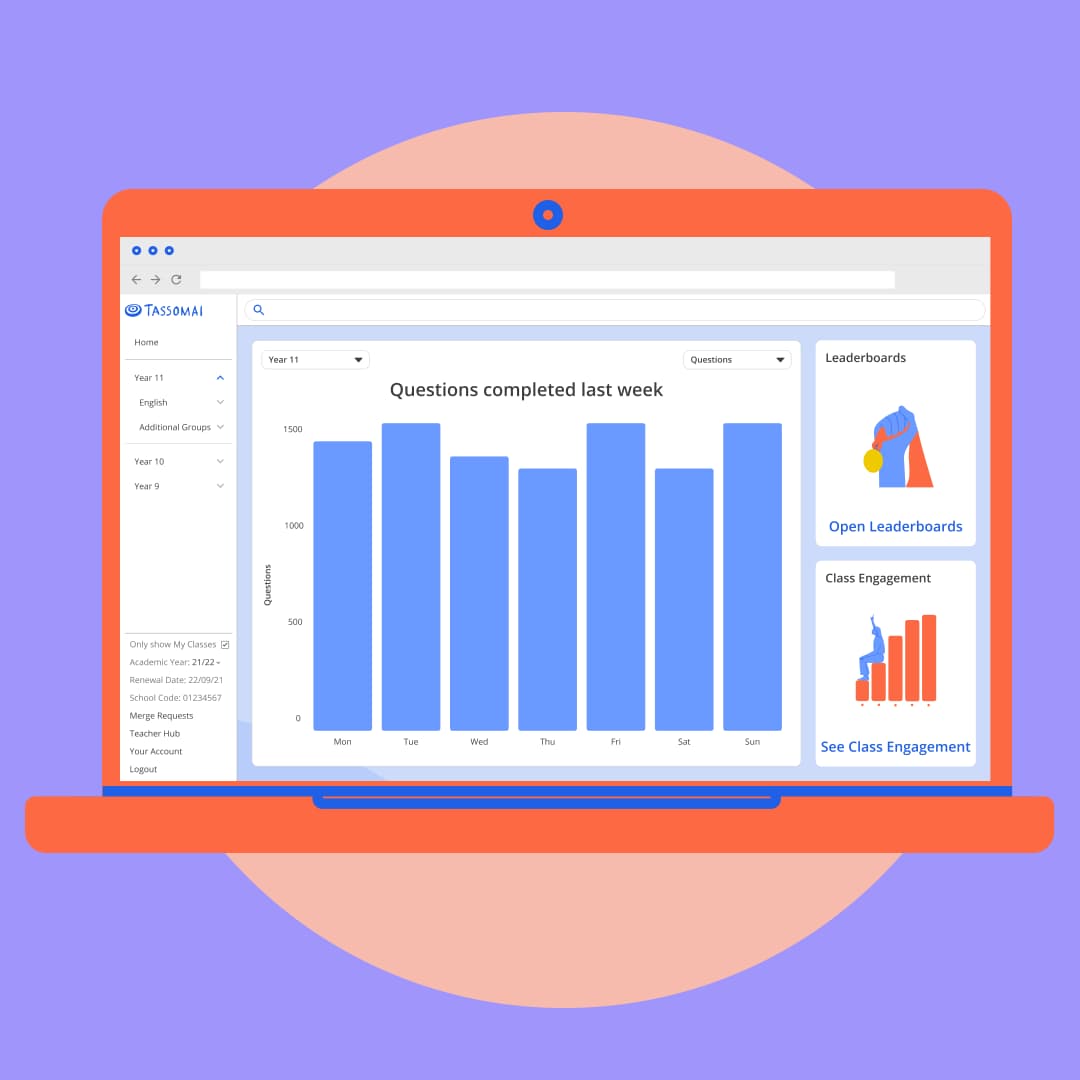 Illustration announcing the new Tassomai Teacher Dashboard