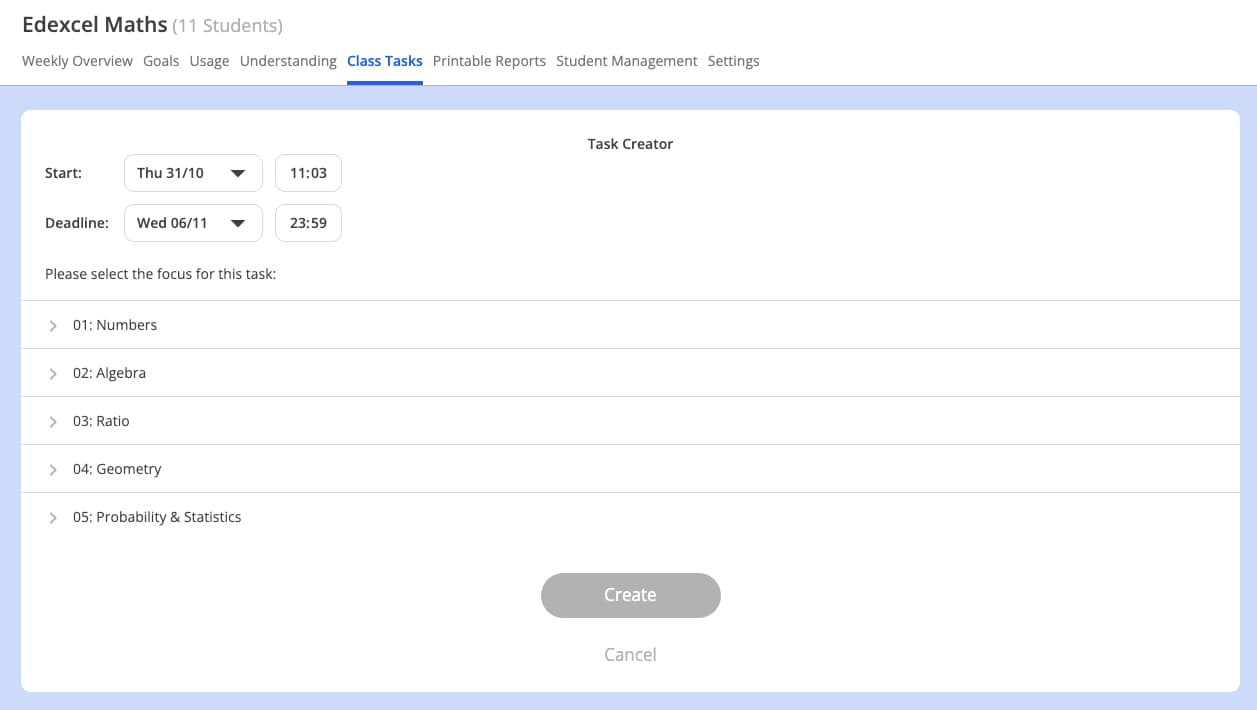 Image of a Class Task being set up with the text: Teachers can now define a start and end date and time for each Class Task.