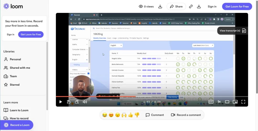 Chris from the Customer Success Team presenting the Teacher Dashboard