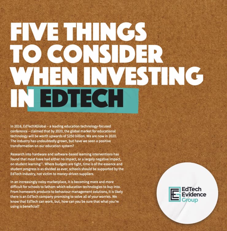 Front cover of the EdTech Evidence Group guide for schools