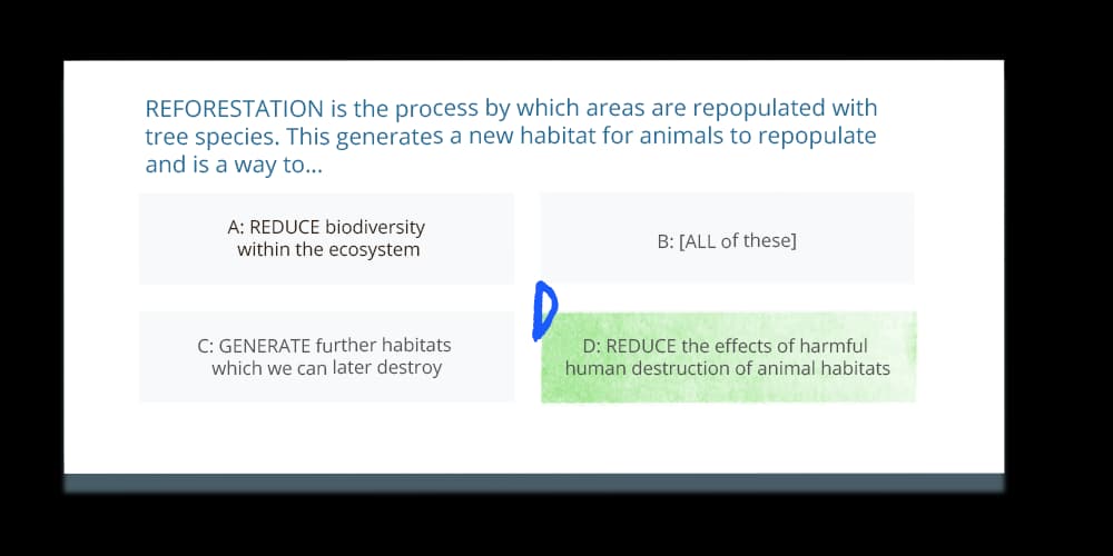 The same Tassomai question with the correct answer shown