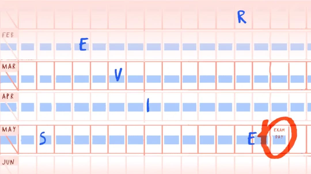 An exam timetable entered into a calendar app