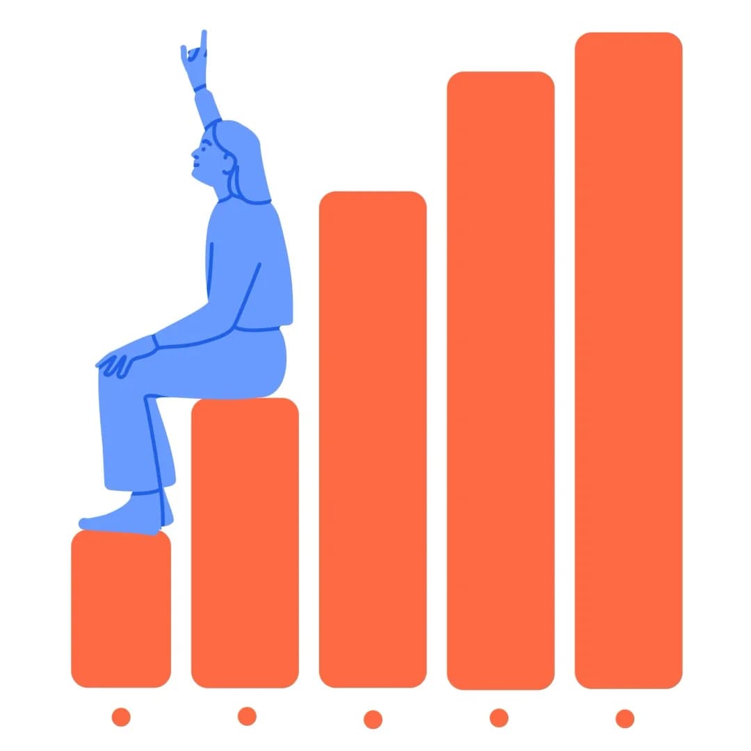 Illustration of a student sitting on a rising bar chart