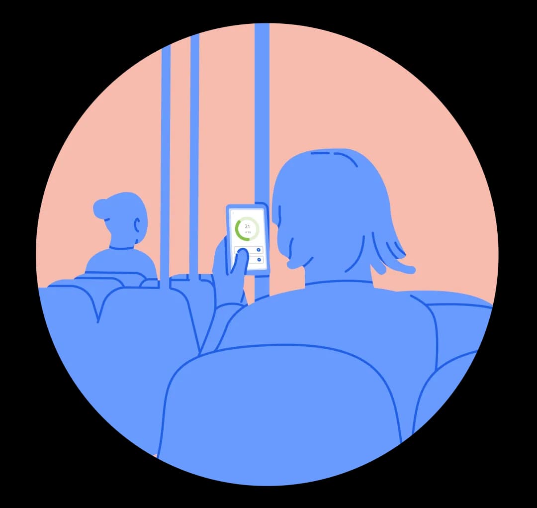 Illustration of a student quizzing on the bus