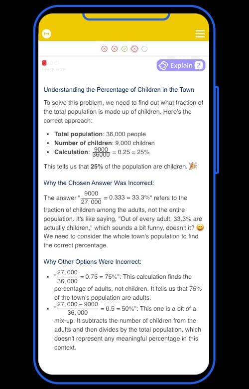 Mai's explanation of the percentages question, shown in the Tassomai app