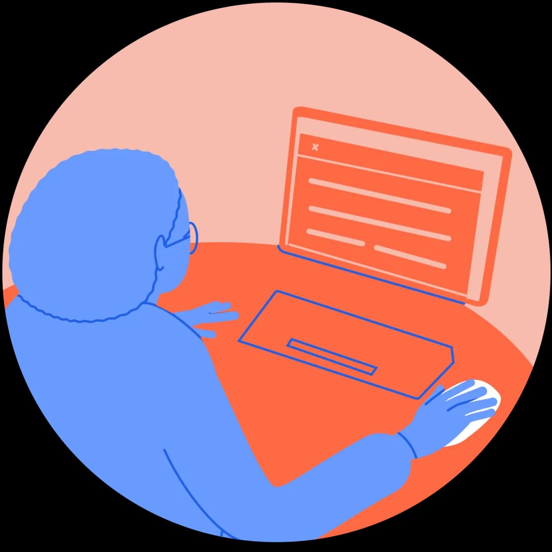 Illustration of a teacher working at a laptop