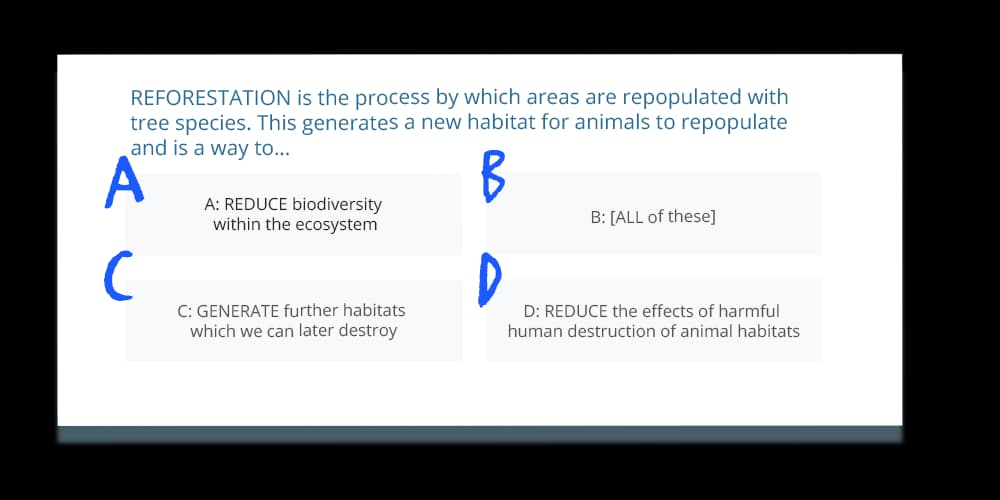 Example Tassomai question about reforestation