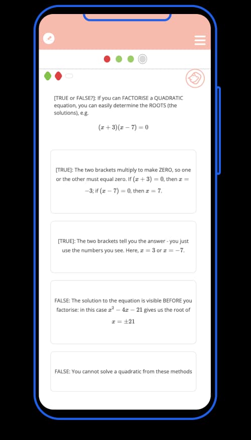 A Tassomai quiz question about factorising quadratic equations