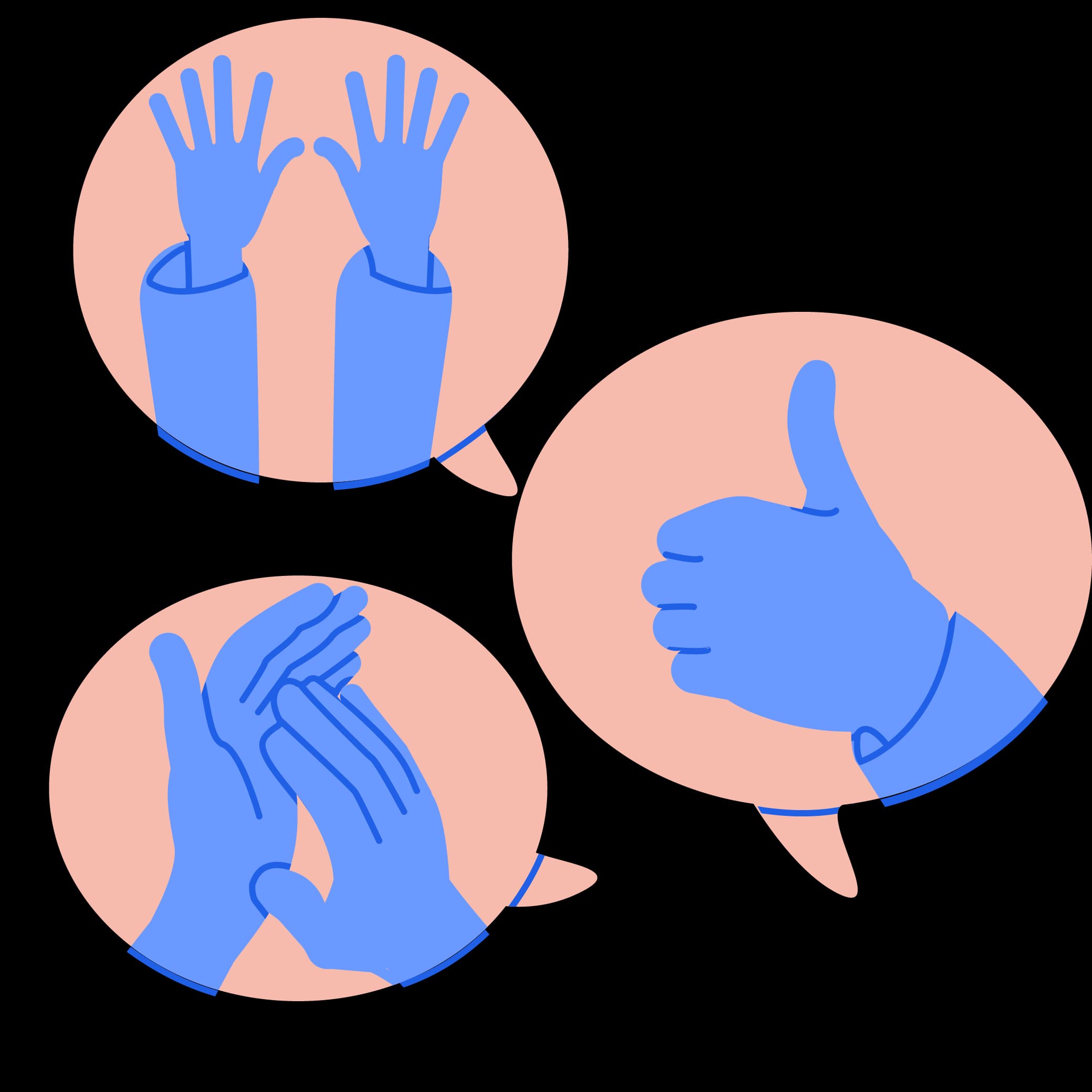 Hands clapping and thumbs up images.